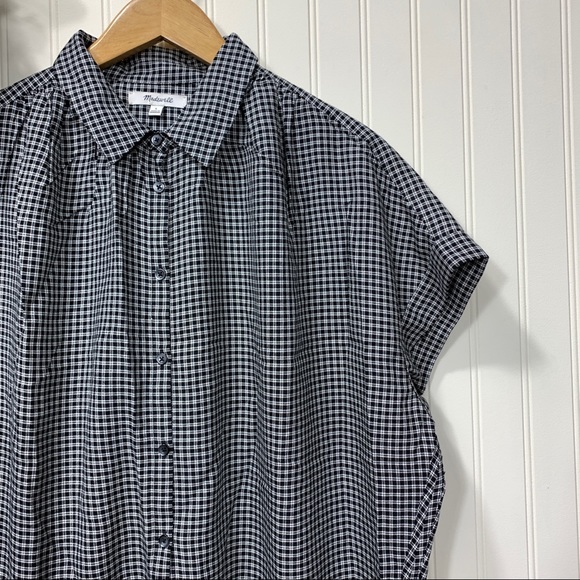Madewell square plaid button down short sleeve casual minimalist top size L - Picture 3 of 9